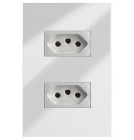 Conjunto Tomada Dupla 10a 4x2 - RECTA Espelhada Gloss (Módulo Prata)